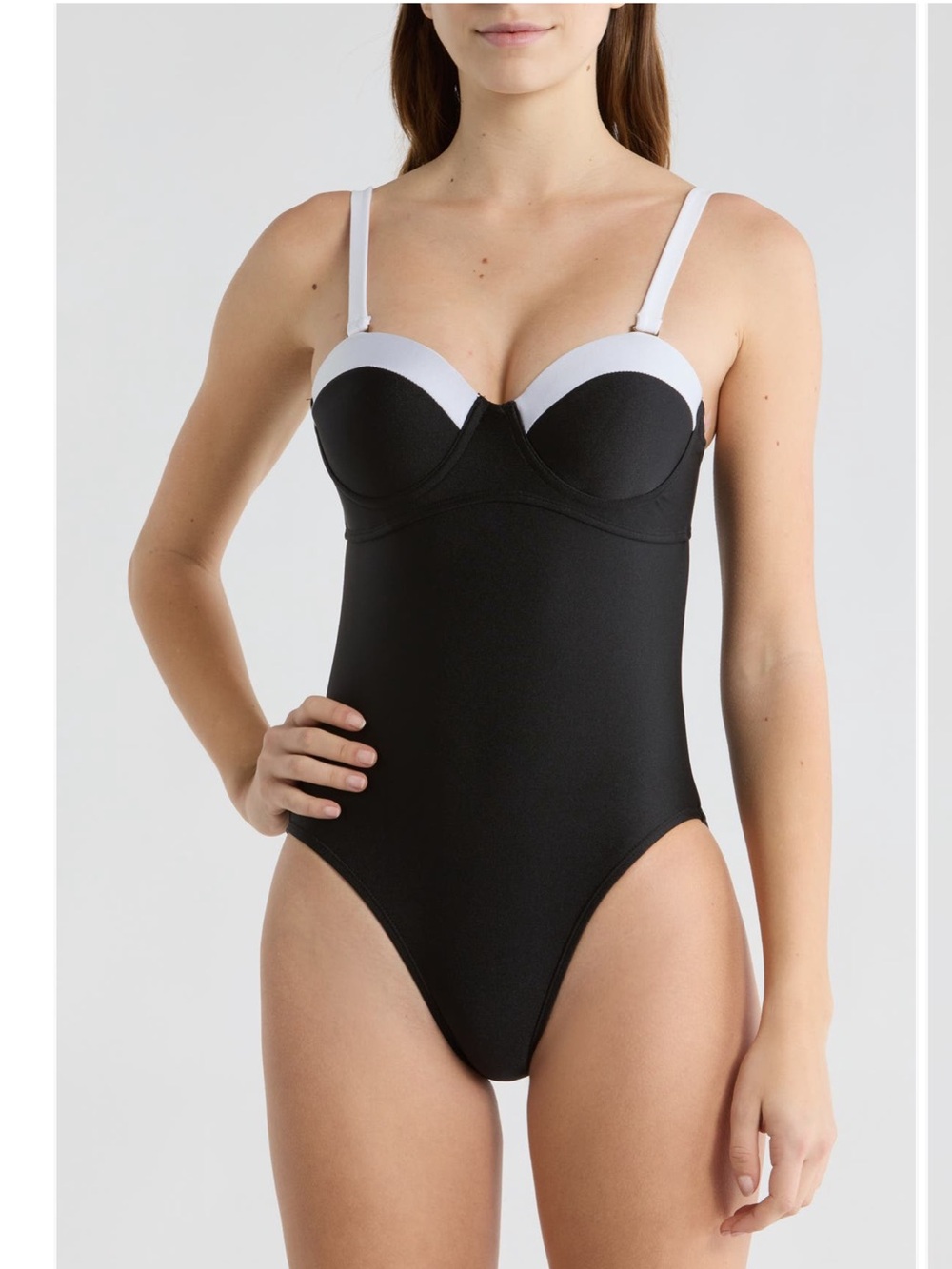 Betsey Johnson Underwire Black One-Piece Swimsuit with White Trim π